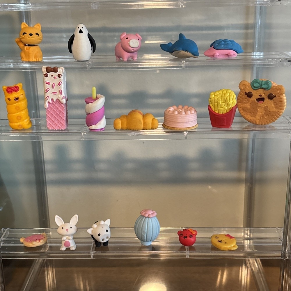 Japan Vintage Lot Of Mini Erasers Food Toy Figure Doll Food Furniture